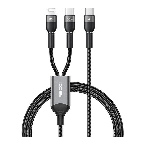 Cáp Sạc Recci RTC-T16 PD65W 2 Trong 1 (USB-C to Type C/Lightning) 120CM - New - Nguyên Seal Box