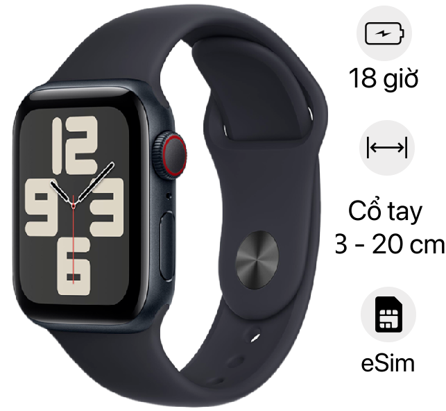 Apple Watch SE 2024 LTE Mặt Nhôm Dây Cao Su