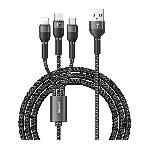 Cáp Sạc Recci RTC-T12 PD 66W 3 Trong 1 (USB to Type C/Lightning/Micro) 1.2M - New - Nguyên Seal Box