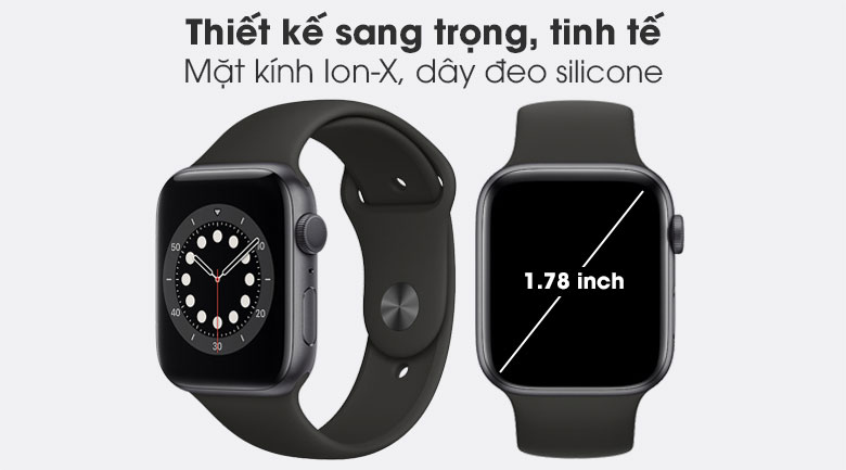 Apple Watch S6 44mm viền nhôm dây cao su đen - Thiết kế