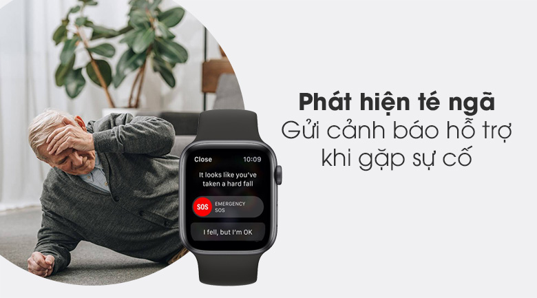 Apple Watch S6 44mm viền nhôm dây cao su đen - cảm biến té ngã