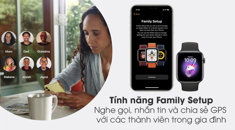 Apple Watch S6 44mm viền nhôm dây cao su đen - Family Setup