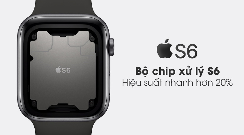 Apple Watch S6 44mm viền nhôm dây cao su đen - chip