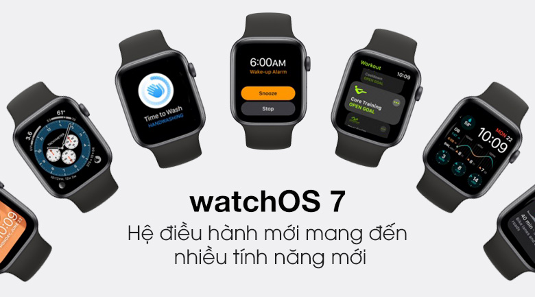 Apple Watch S6 44mm viền nhôm dây cao su đen - hệ điều hành