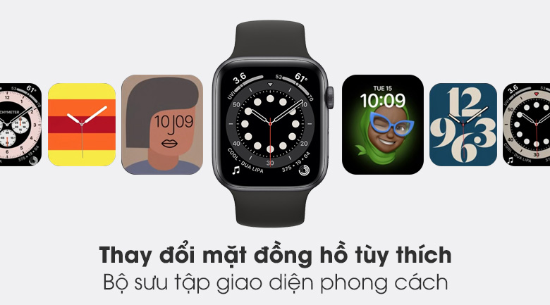 Apple Watch S6 44mm viền nhôm dây cao su đen - thay mặt