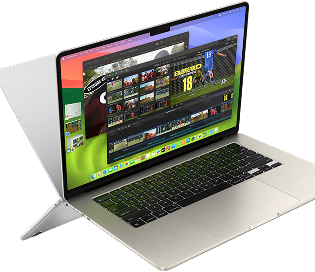 Màn hình MacBook Air hiển thị một video đang được chỉnh sửa để minh họa năng lực của chip M3