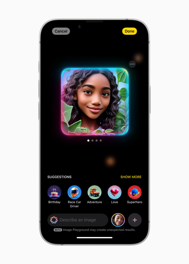Trình chỉnh sửa Image Playground hiển thị trên iPhone 16e.